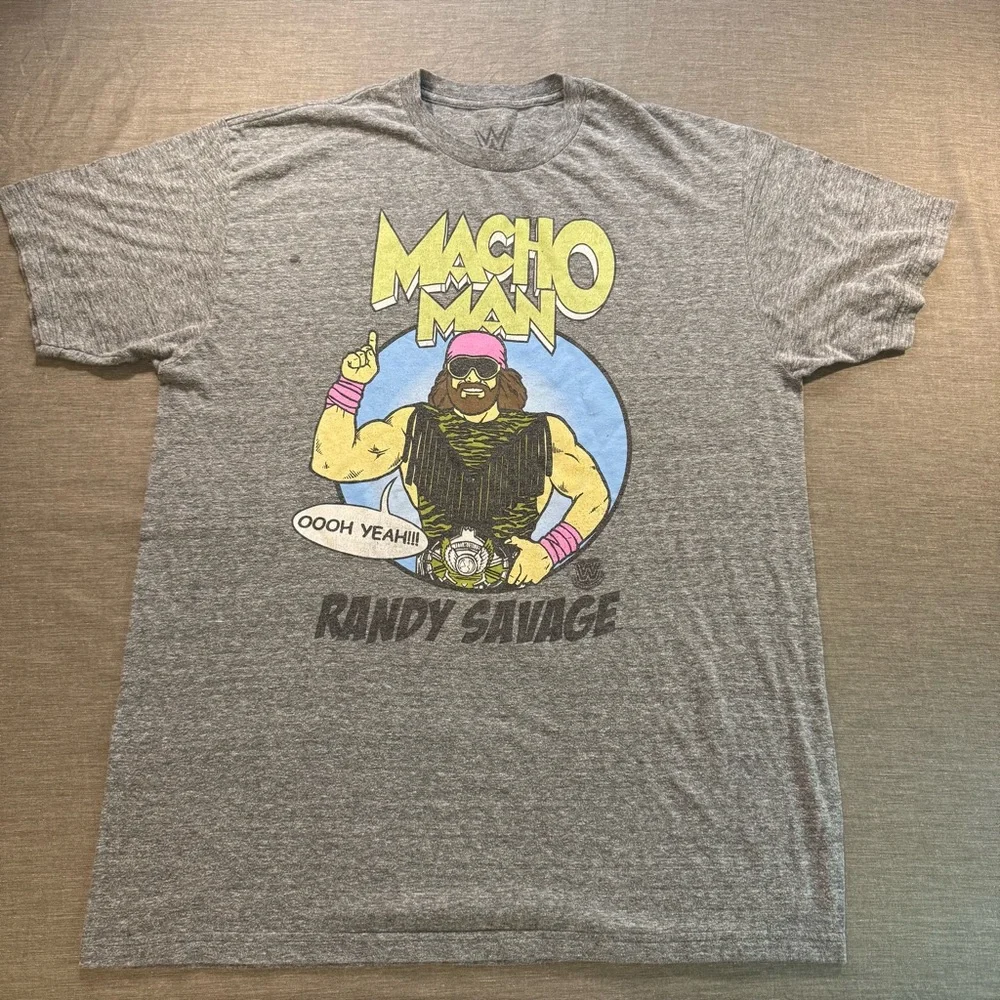 WWE WWF Macho Man Randy Savage Retro Old School Men's T-Shirt Size XL Grey - Picture 1 of 8